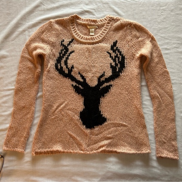 Forever 21 Pink - Peach with Black Shadow of a Deer Knit Sweater Size S - Picture 2 of 6